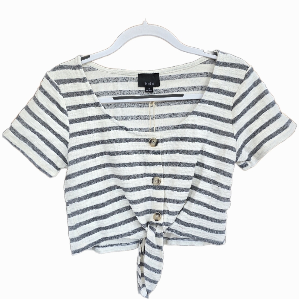 LUMIERE NWT Striped Faux Button-Down Crop Top - Size Medium